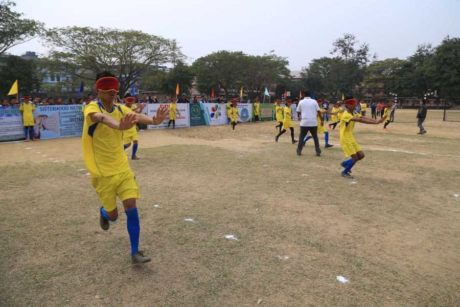 In this photo taken February 15, 2020, visually impaired students train during a two-day Nagaland Blind Football Demo/training camp held at Don Bosco Higher Secondary School Ground, Dimapur. (Morung Photo File by Soreishim Mahong)